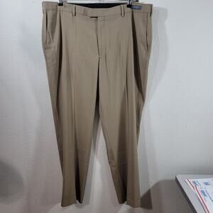 Perry Ellis Portfolio Tan Light Brown Flat Front Dress Pants Size 42 Lightweight